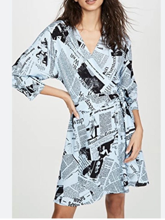 Diane Von Furstenberg Dresses & Skirts - Diane Von Furstenberg Light Blue and Black Newspaper Print Wrap Dress
